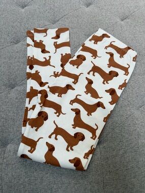 NWOT WINTER WATER FACTORY BROWN DOG PRINT LEGGINGS WIENER DOG DACHSHUND PANTS 10